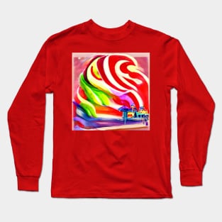 Santa Monica Pier swirly Candy AI Art Long Sleeve T-Shirt